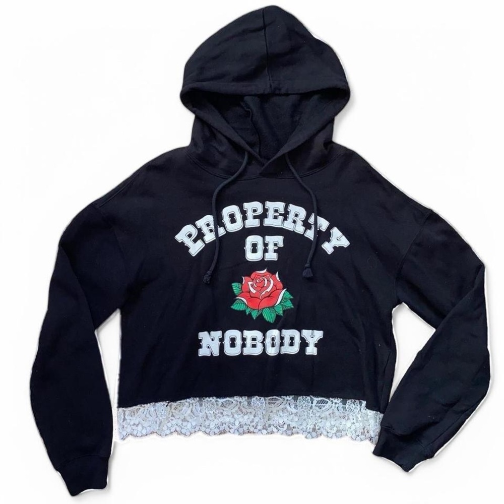 Edgy Black Hoodie with Lace Trim
